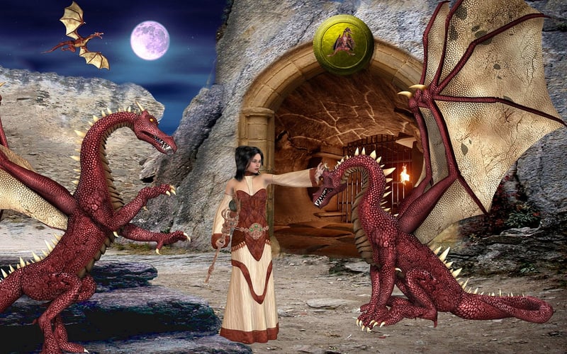Dragon in a mystical cave